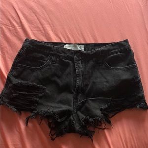 Abercrombie High Rise Black Distressed Denim Short